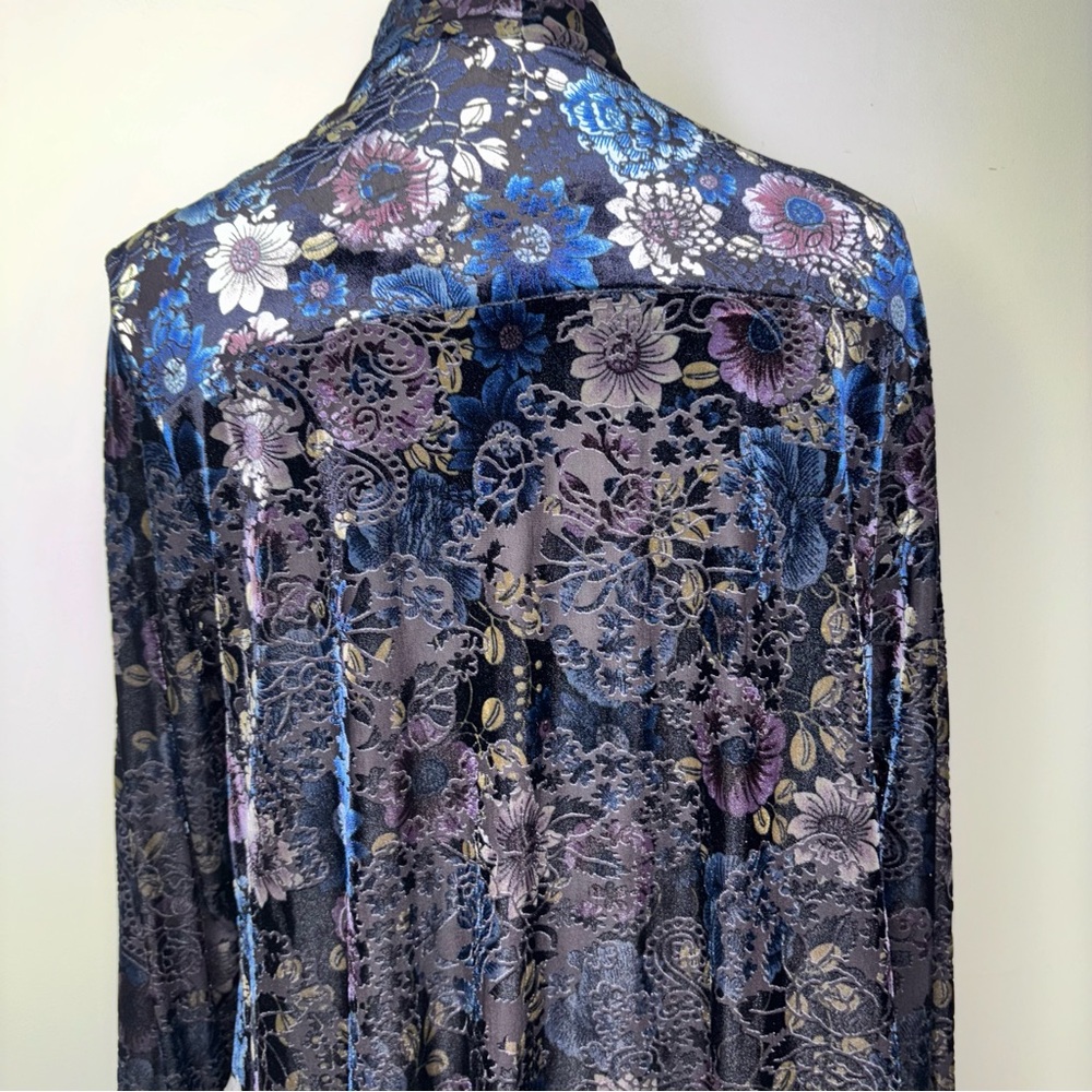 ZOA Velvet Burnout Iridescent Floral Open Cardigan M Lagenlook Boho Goth Fairy - Picture 7 of 16